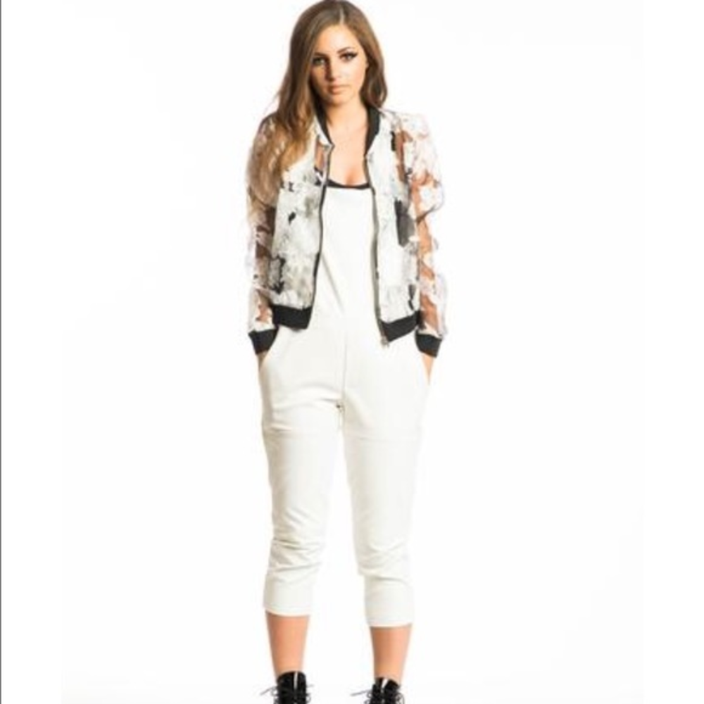 Sheer Floral‎ Mesh Bomber Jacket Blac Chyna